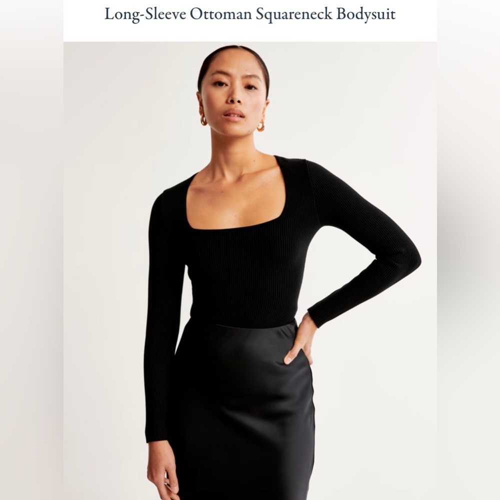 Long-Sleeve Ottoman Squareneck Bodysuit - Black